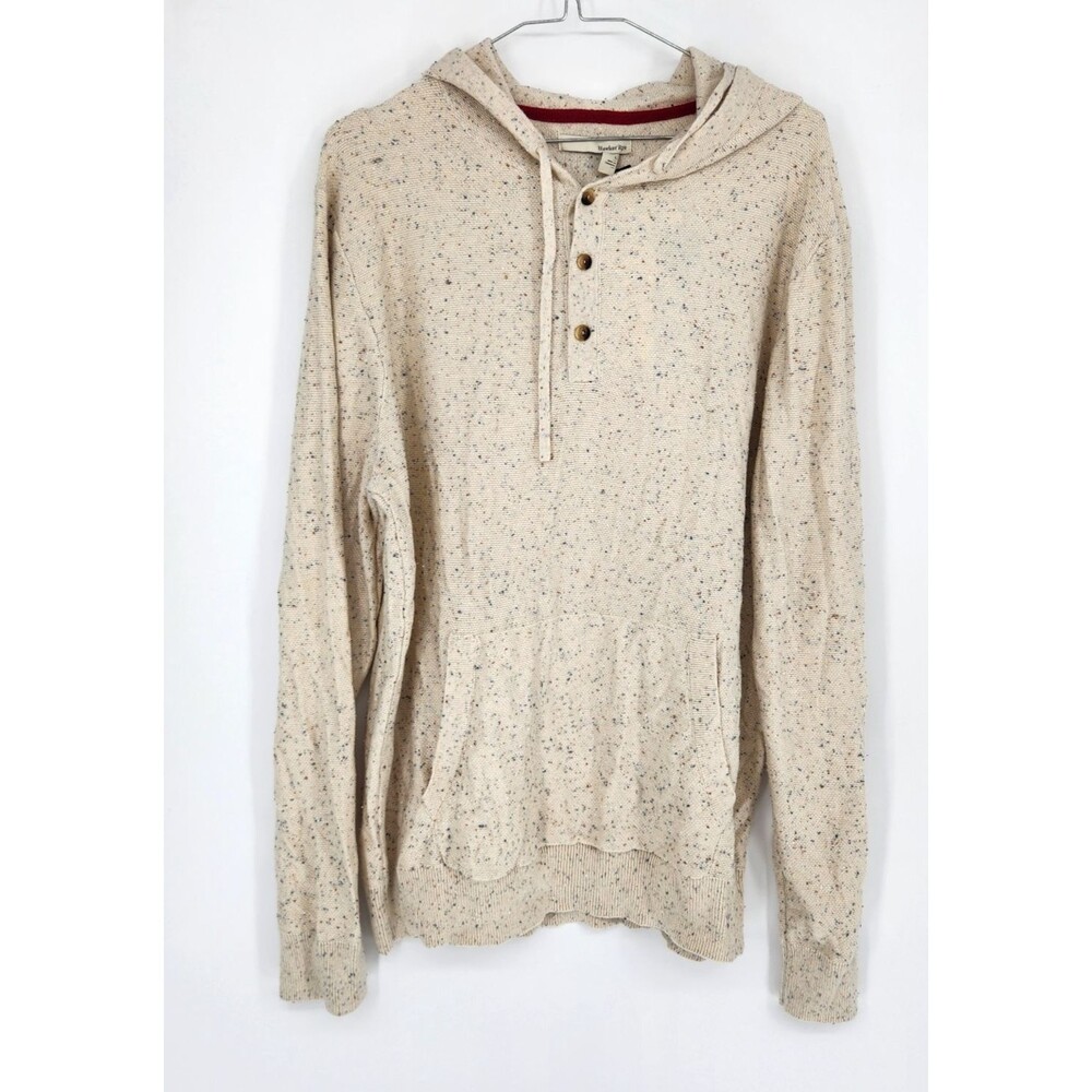 Hawker Rye‎ Men's Large Beige Jet Cotton Neps Popover Henley Hoodie NWT